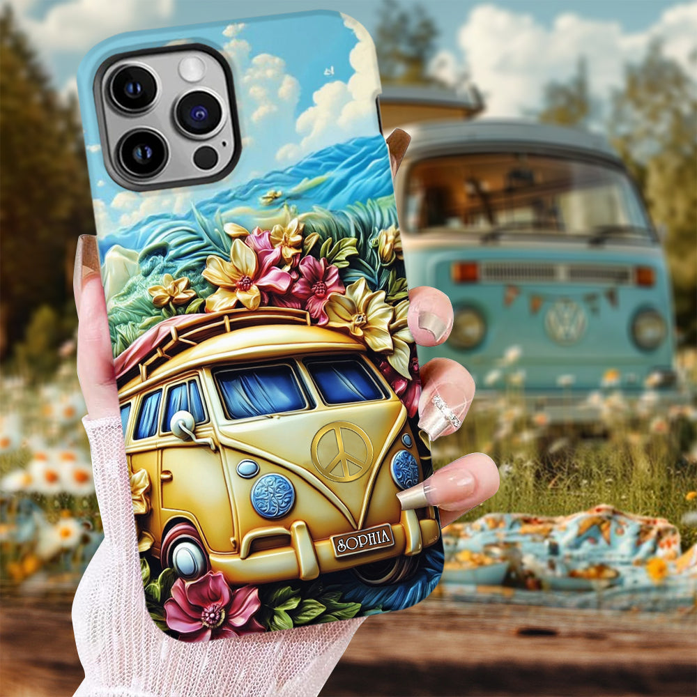 Floral Van Peace Sign - Personalized Hippie Full Print Phone Case