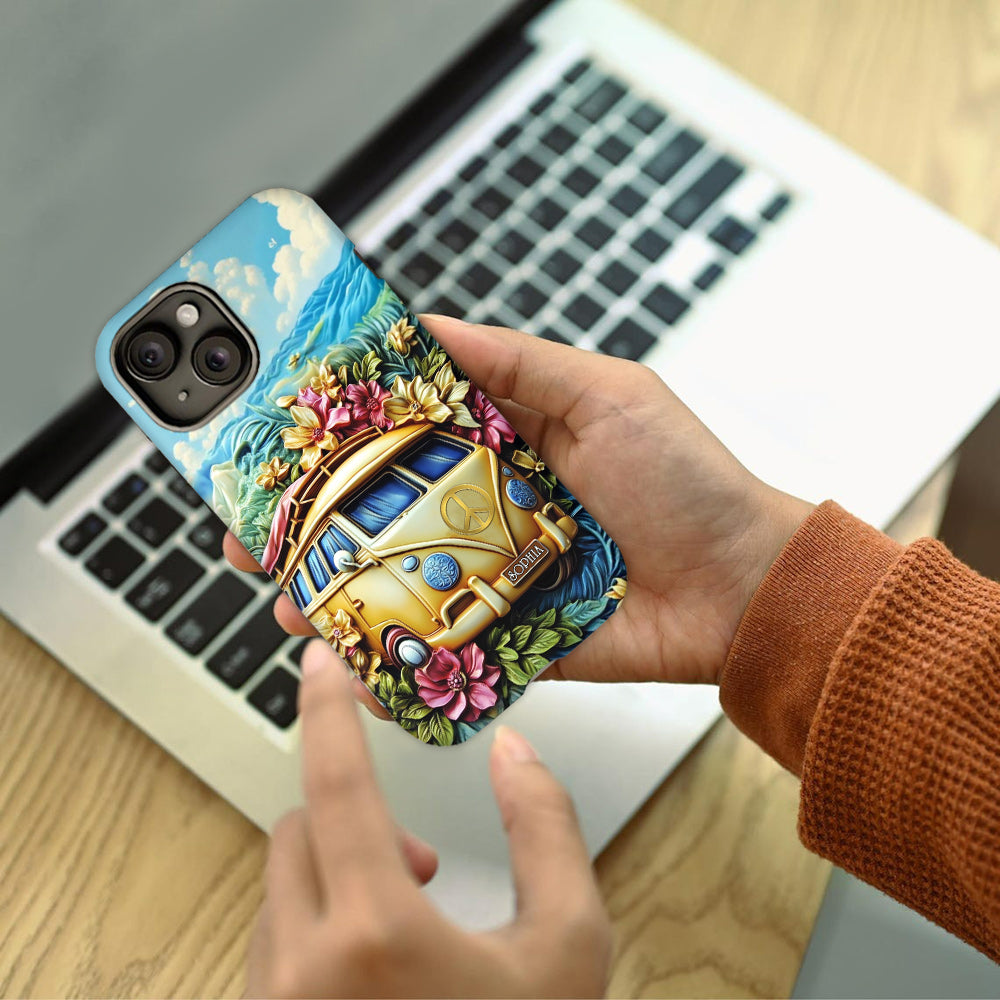 Floral Van Peace Sign - Personalized Hippie Full Print Phone Case