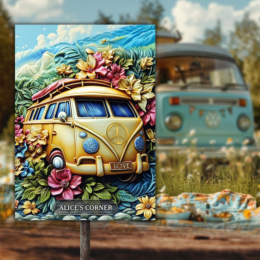 Blumen-Friedenszeichen für Lieferwagen - Personalisiertes rechteckiges Hippie-Metallschild