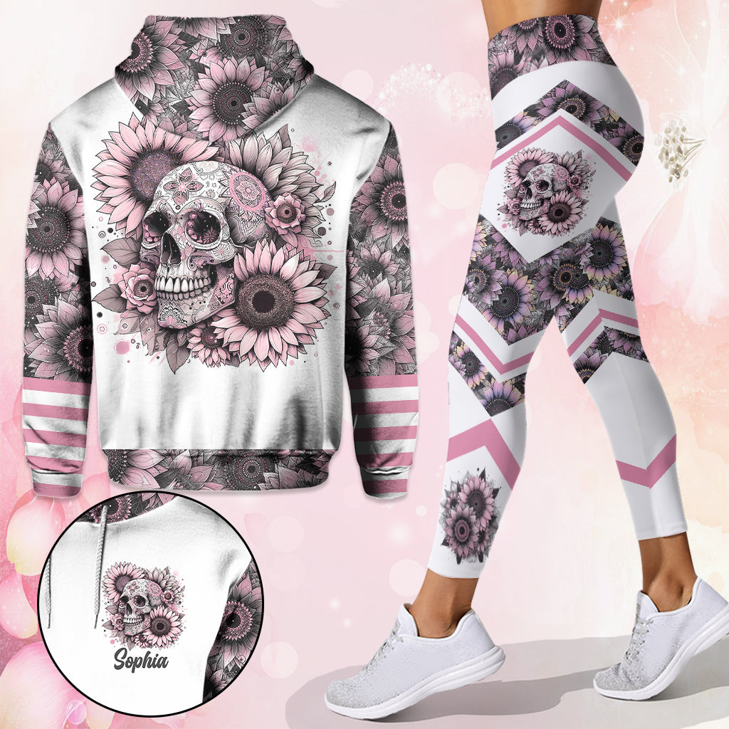 Sonnenblumen-Totenkopf – Personalisierter Totenkopf-Hoodie und Leggings