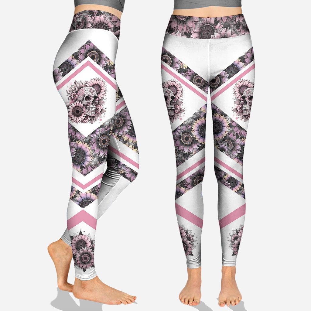 Sonnenblumen-Totenkopf – Personalisierter Totenkopf-Hoodie und Leggings
