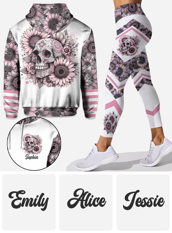 Sonnenblumen-Totenkopf – Personalisierter Totenkopf-Hoodie und Leggings
