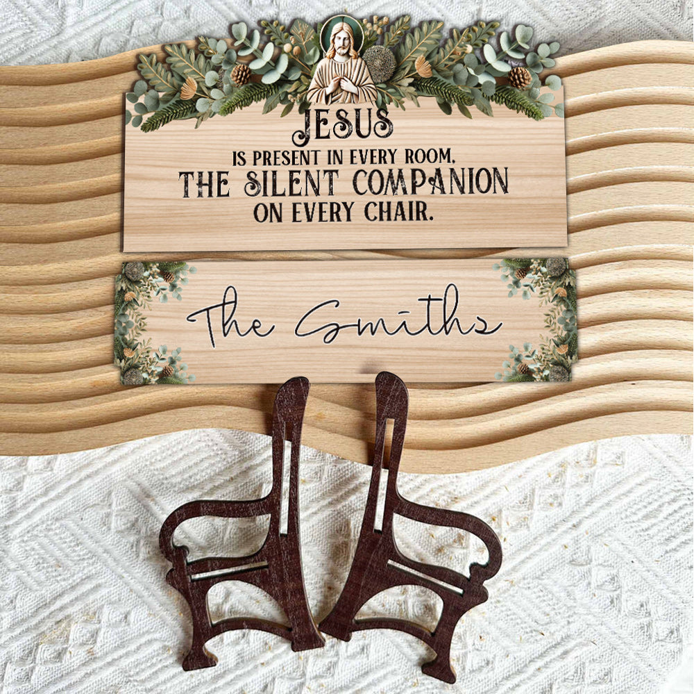 Jesus ist in jedem Raum gegenwärtig – Personalisierte christliche Holzbank
