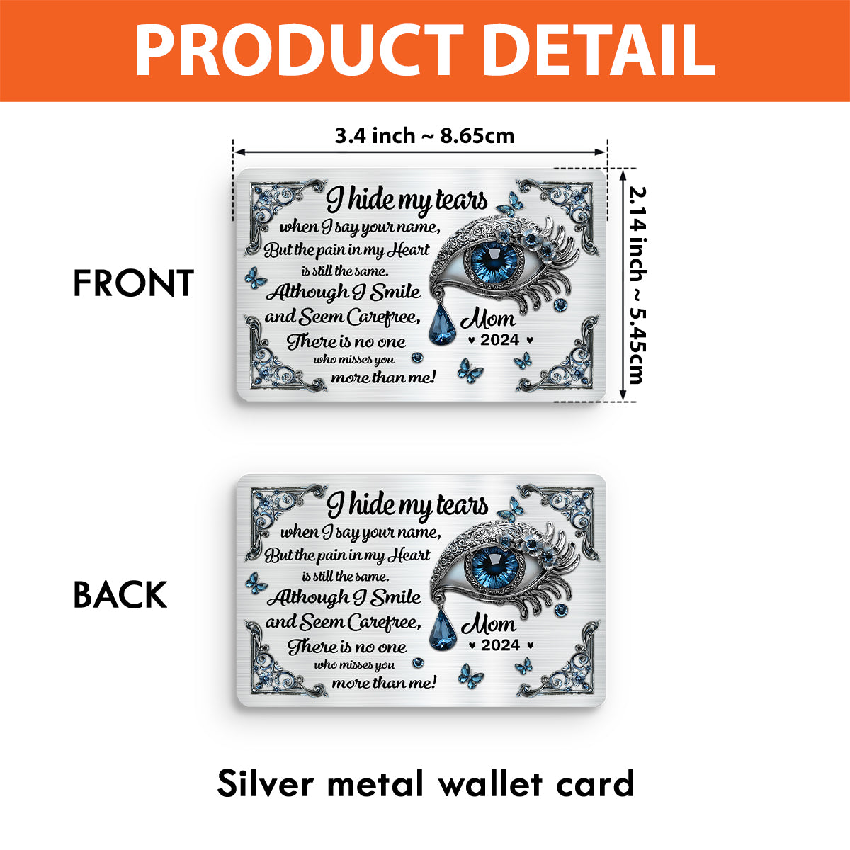 Ich verberge meine Tränen – Personalisierte Gedenkkarte für die Brieftasche