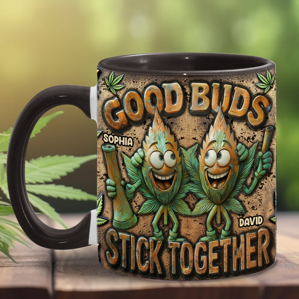 Gute Freunde halten zusammen – personalisierter Becher mit Cannabis-Motiv