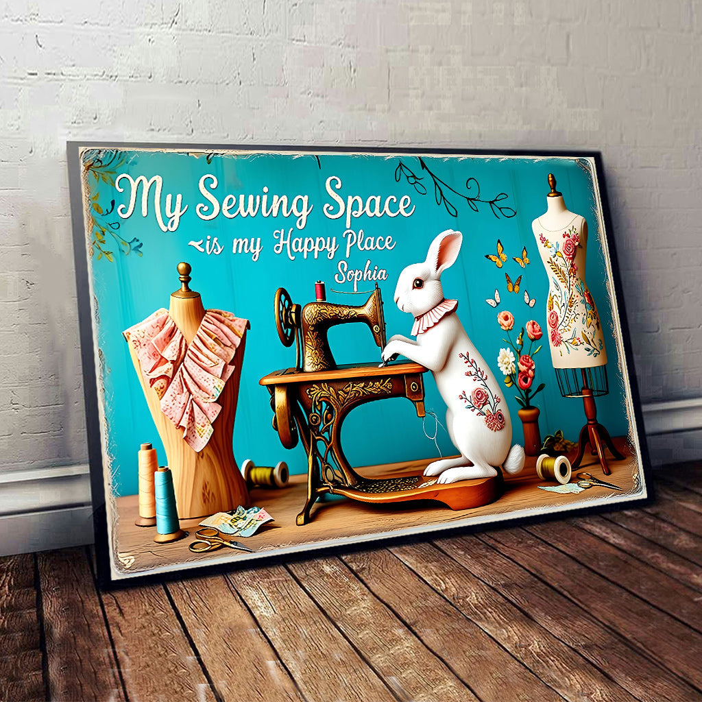 My Sewing Place Is My Happy Place - Personalized Sewing Canvas And Poster