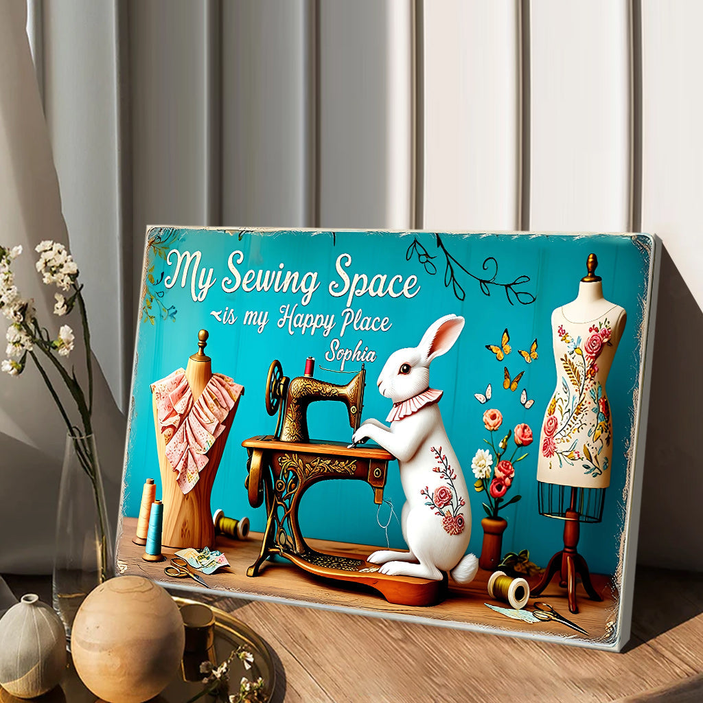 My Sewing Place Is My Happy Place - Personalized Sewing Canvas And Poster