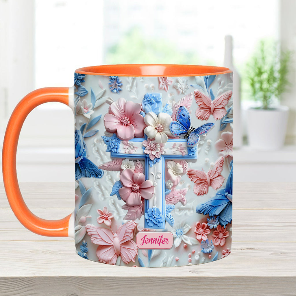 Glaube an rosa und blaue Schmetterlinge - Personalisierte Tasse mit christlichem Akzent
