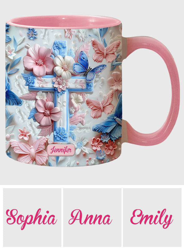 Glaube an rosa und blaue Schmetterlinge - Personalisierte Tasse mit christlichem Akzent