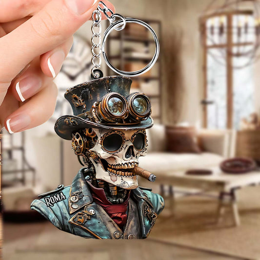 Steampunk-Schädel – Personalisierter Totenkopf-Schlüsselanhänger