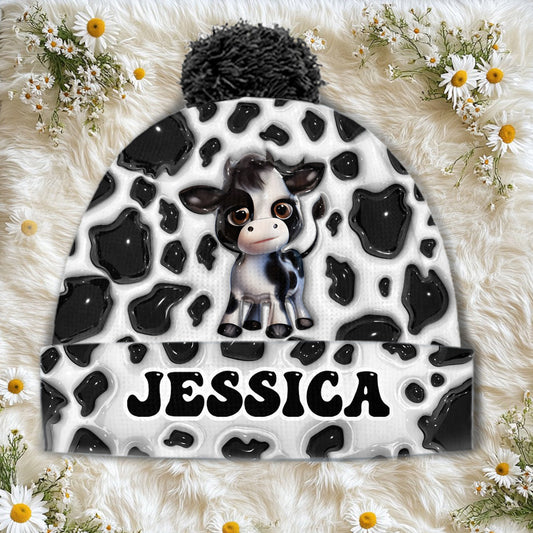 Moody Baby Cow - Personalized Cow Beanie Hat