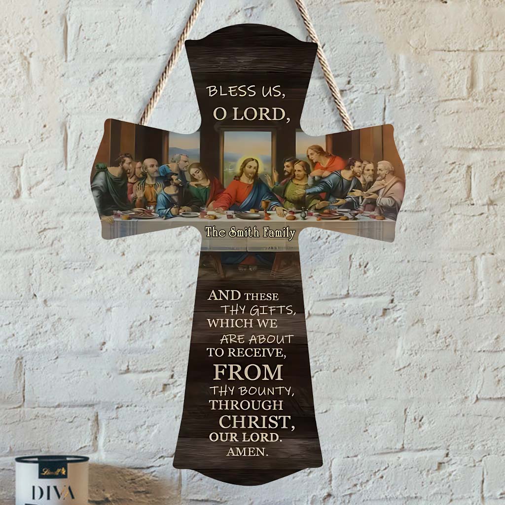 Segne uns, o Herr – personalisiertes christliches Holzschild in individueller Form