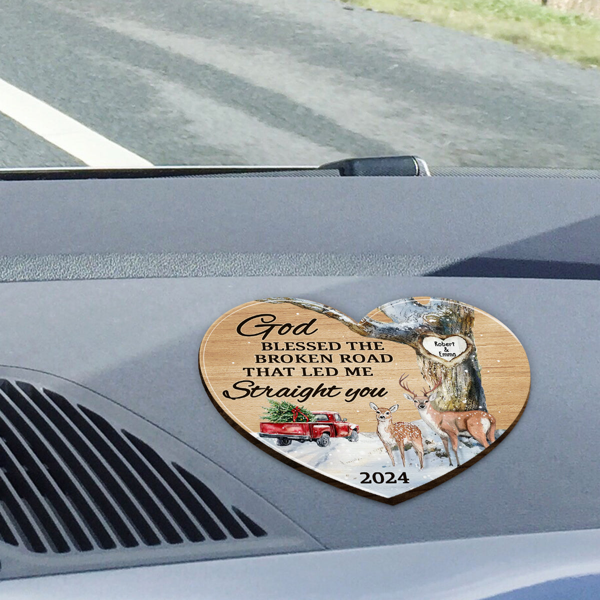 Gott segnete den holprigen Weg, der mich zu dir führte – personalisierter Auto-Sonnenblendenclip in Pärchenform