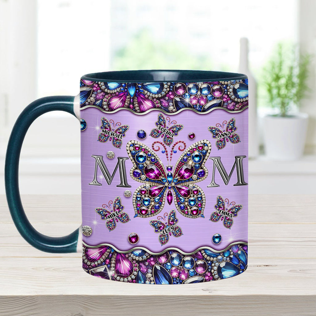 Mama und Kinder Schmetterlinge - Personalisierte Tasse mit Muttermotiv