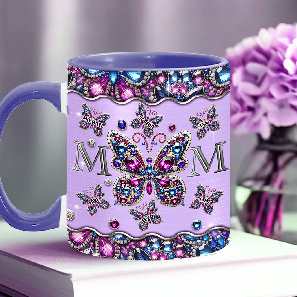Mama und Kinder Schmetterlinge - Personalisierte Tasse mit Muttermotiv