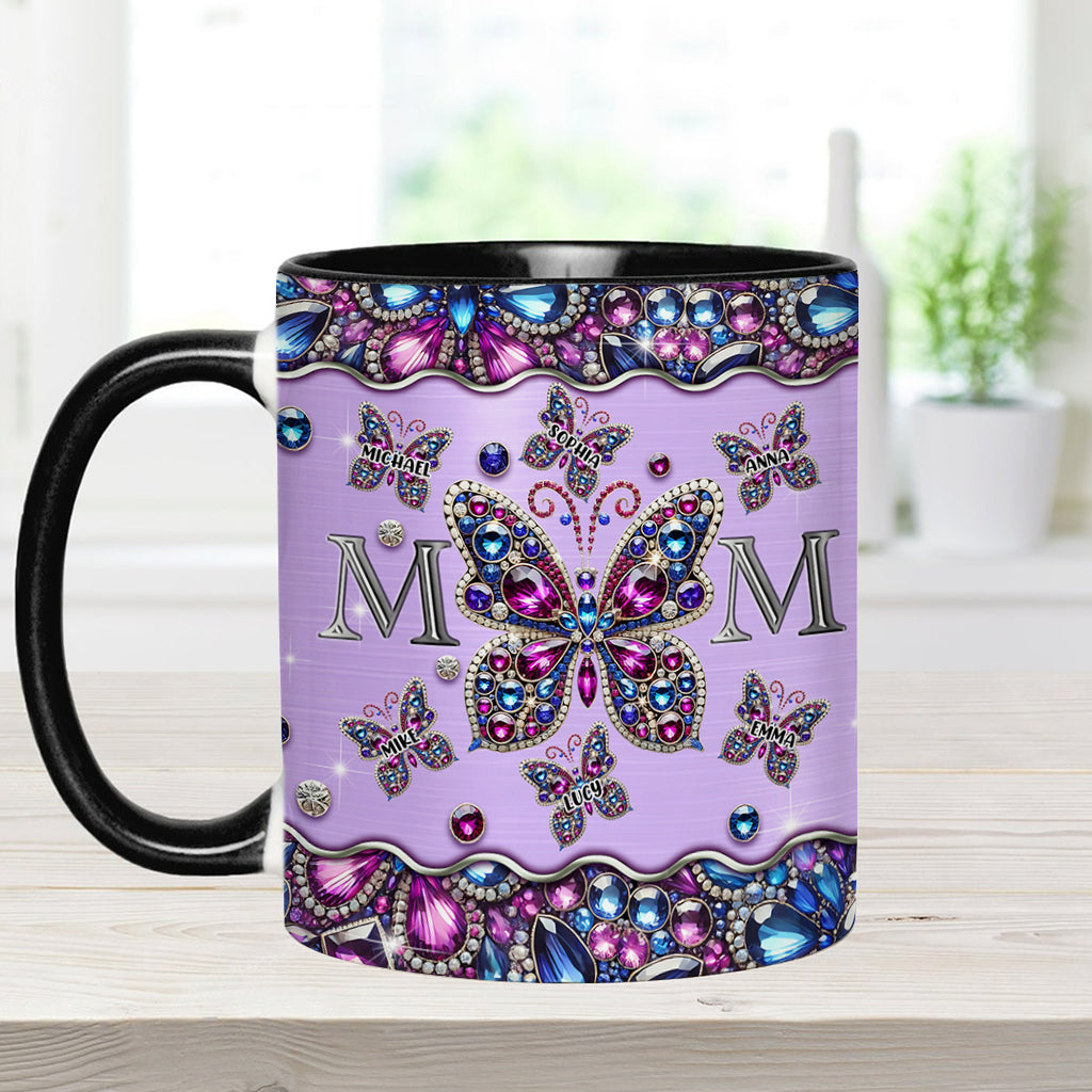 Mama und Kinder Schmetterlinge - Personalisierte Tasse mit Muttermotiv