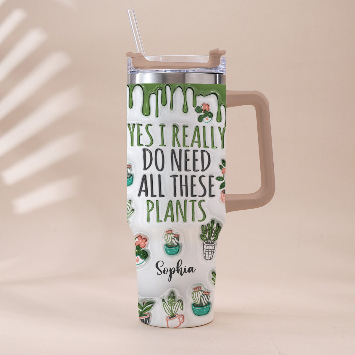 Ja, ich brauche wirklich all diese Pflanzen – personalisierter Gartenbecher mit Henkel