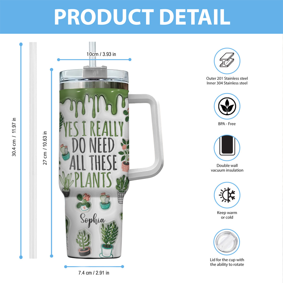 Ja, ich brauche wirklich all diese Pflanzen – personalisierter Gartenbecher mit Henkel