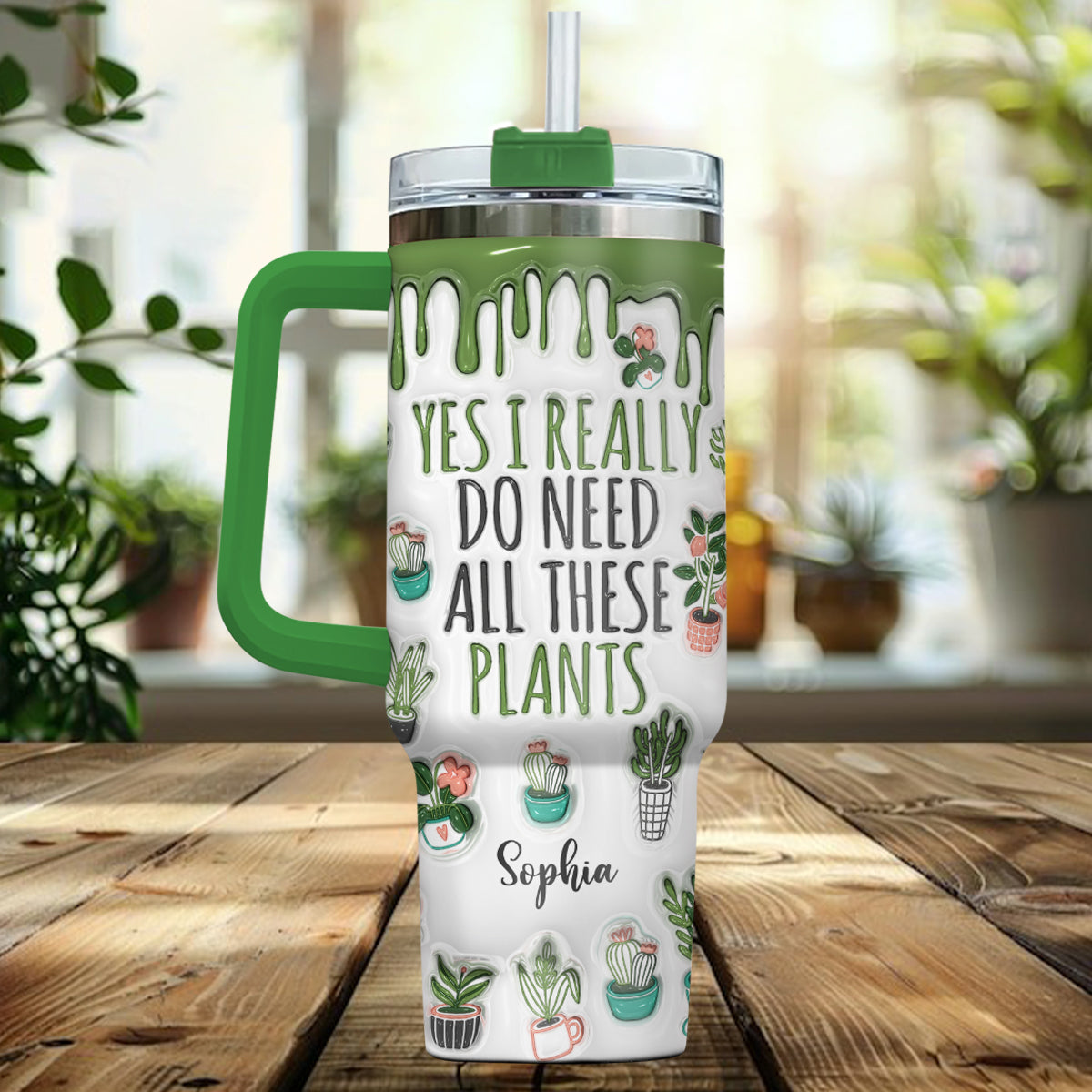 Ja, ich brauche wirklich all diese Pflanzen – personalisierter Gartenbecher mit Henkel