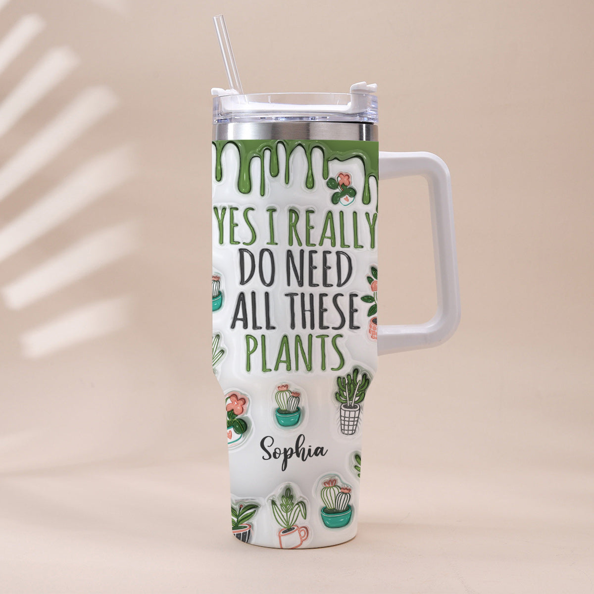 Ja, ich brauche wirklich all diese Pflanzen – personalisierter Gartenbecher mit Henkel