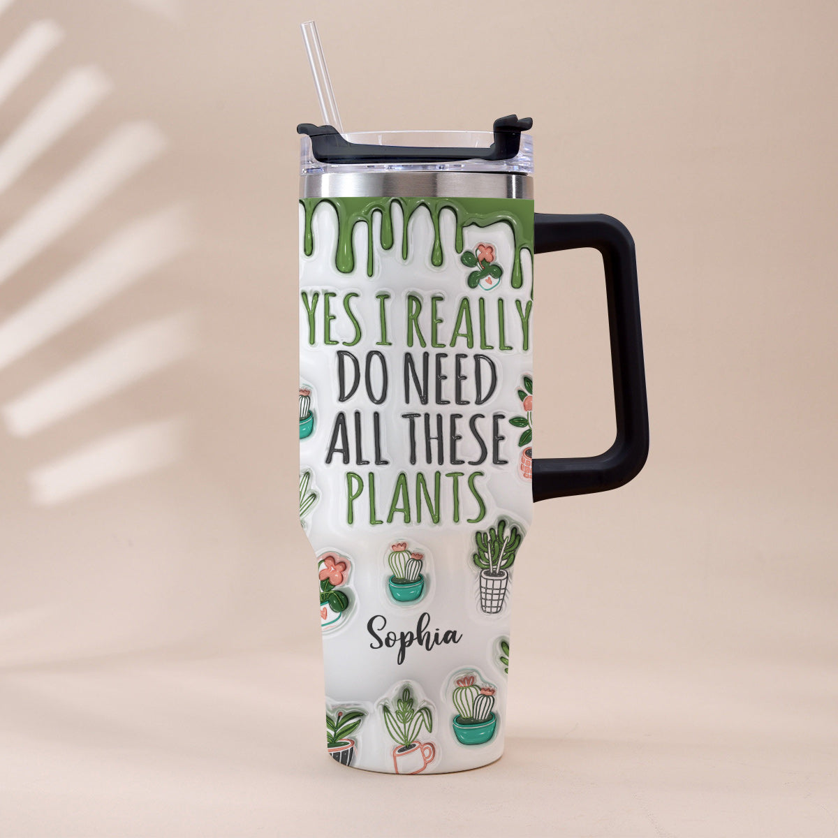 Ja, ich brauche wirklich all diese Pflanzen – personalisierter Gartenbecher mit Henkel
