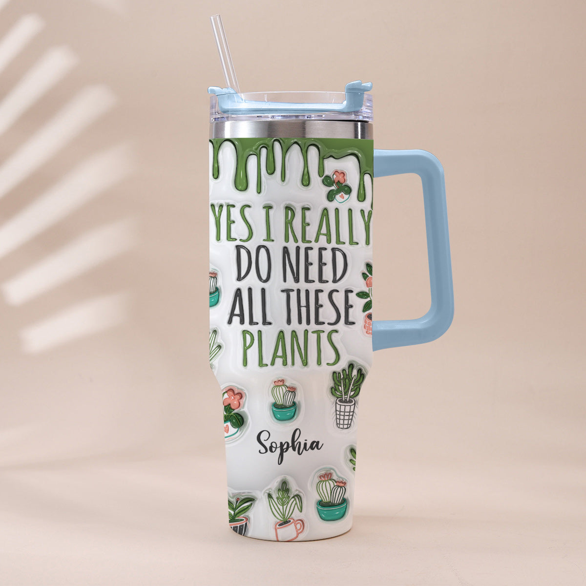 Ja, ich brauche wirklich all diese Pflanzen – personalisierter Gartenbecher mit Henkel