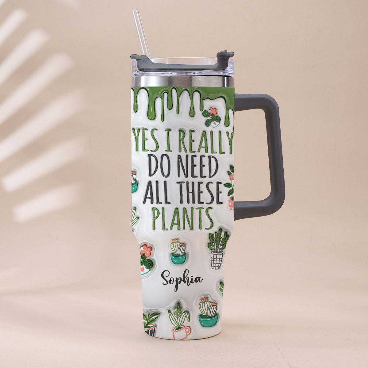 Ja, ich brauche wirklich all diese Pflanzen – personalisierter Gartenbecher mit Henkel