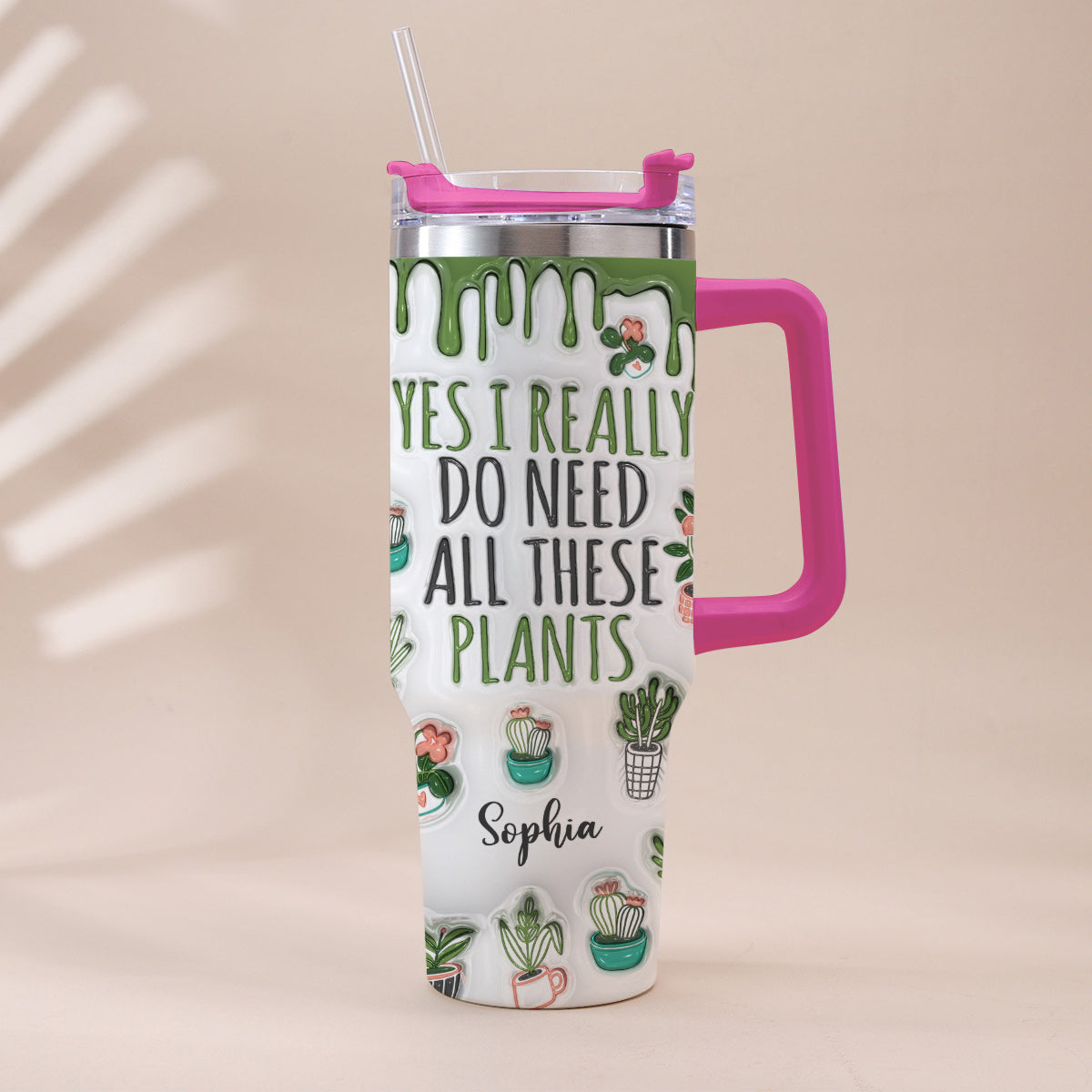 Ja, ich brauche wirklich all diese Pflanzen – personalisierter Gartenbecher mit Henkel