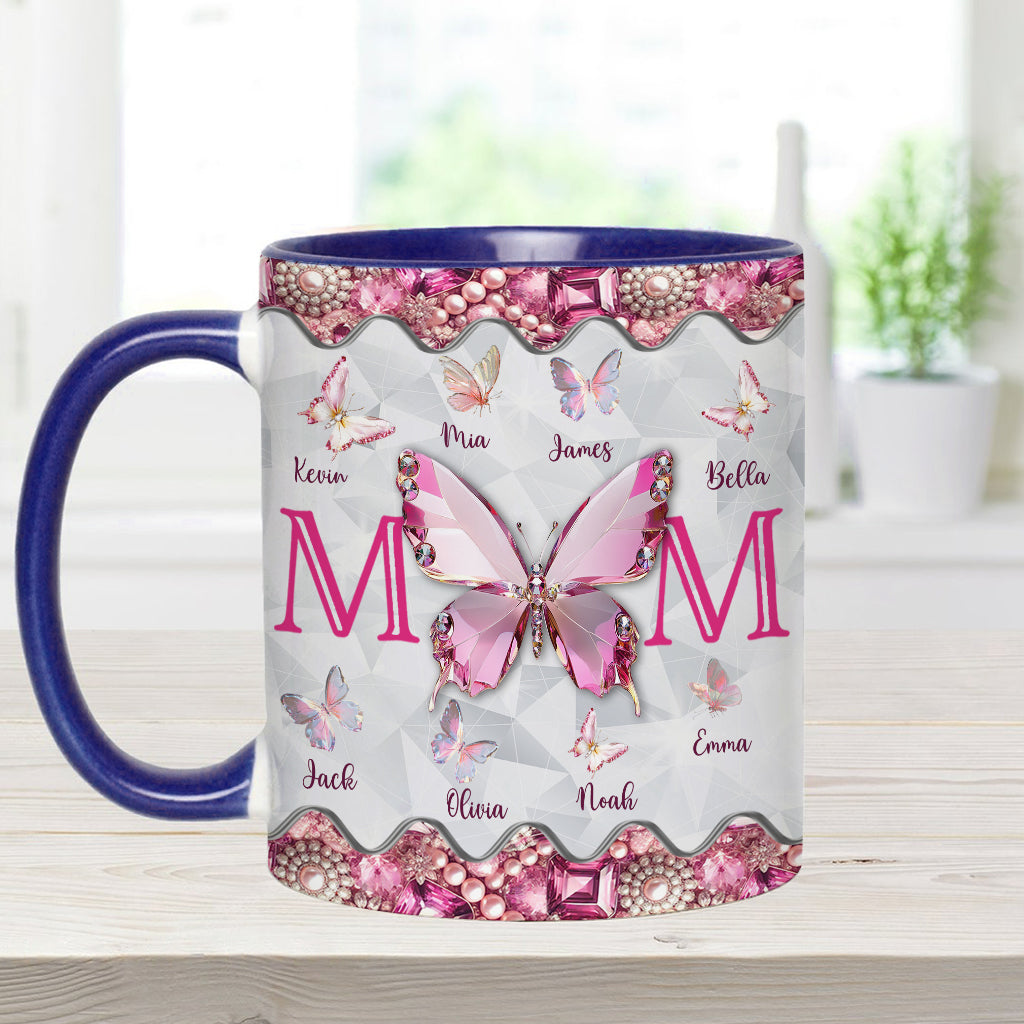 Mom And Children Butterflies - Personalized Mother Accent Mug