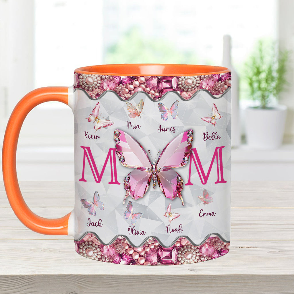 Mom And Children Butterflies - Personalized Mother Accent Mug