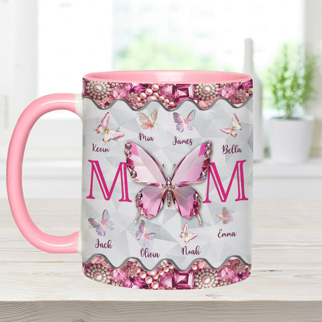 Mom And Children Butterflies - Personalized Mother Accent Mug