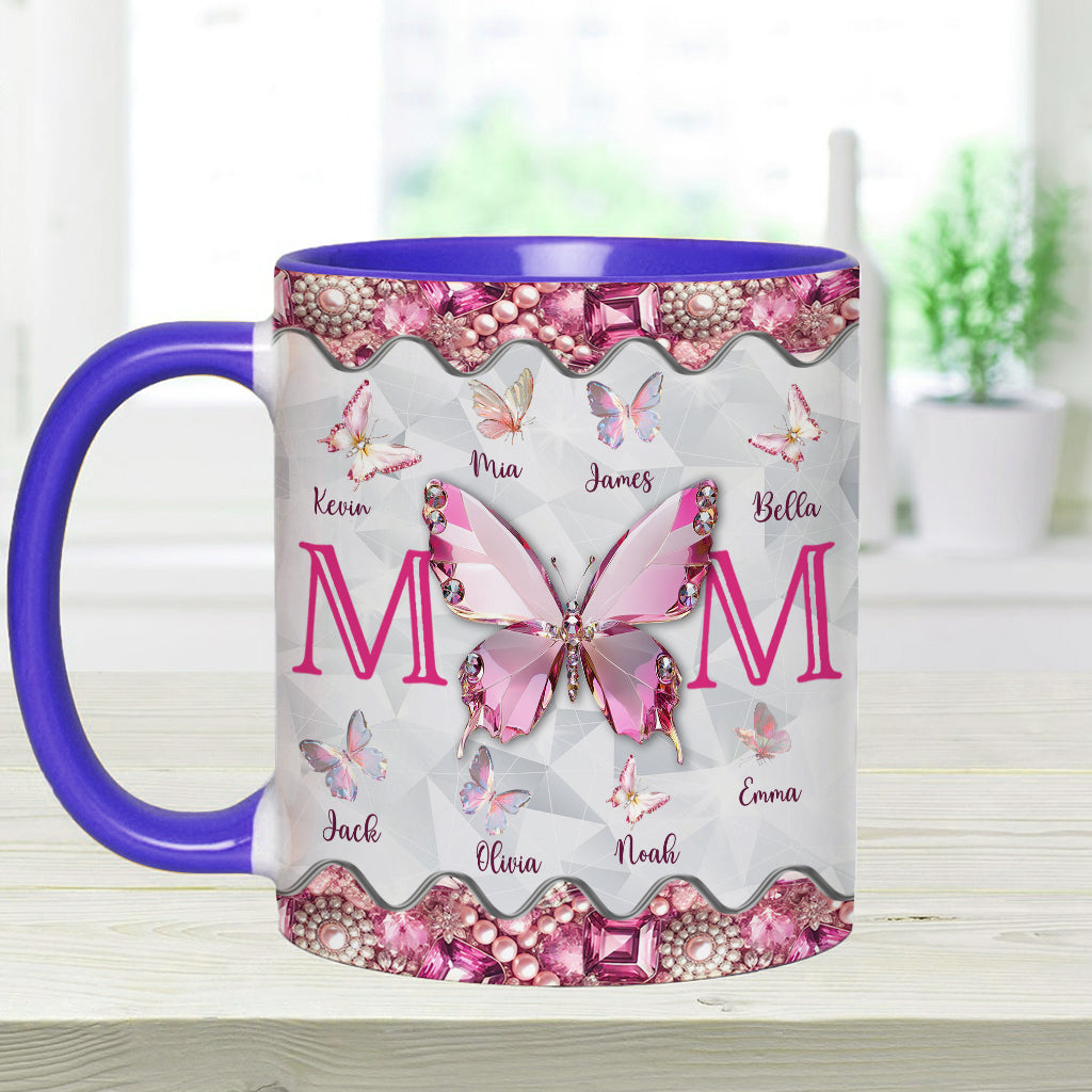 Mom And Children Butterflies - Personalized Mother Accent Mug