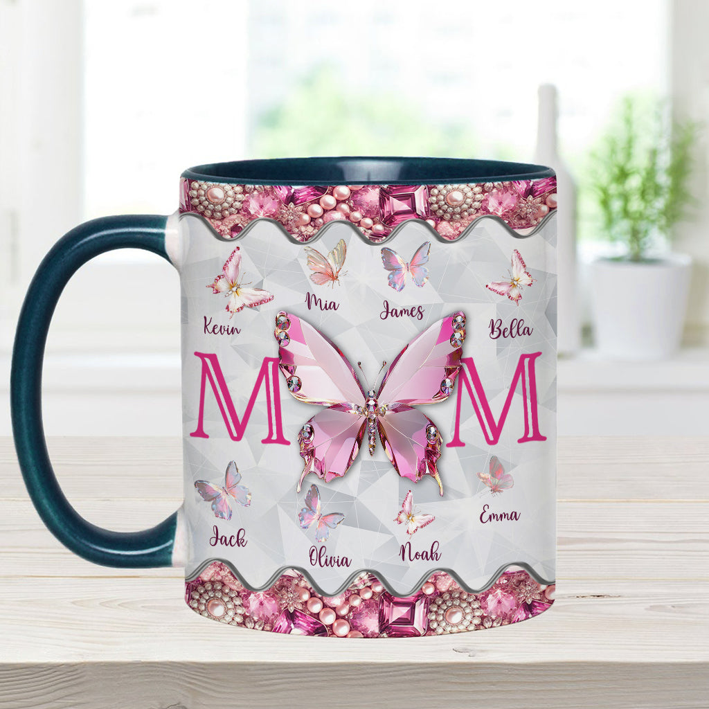 Mom And Children Butterflies - Personalized Mother Accent Mug