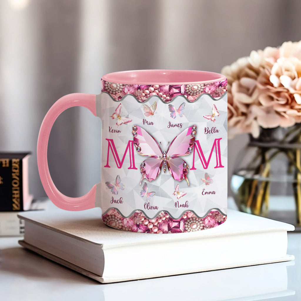 Mom And Children Butterflies - Personalized Mother Accent Mug