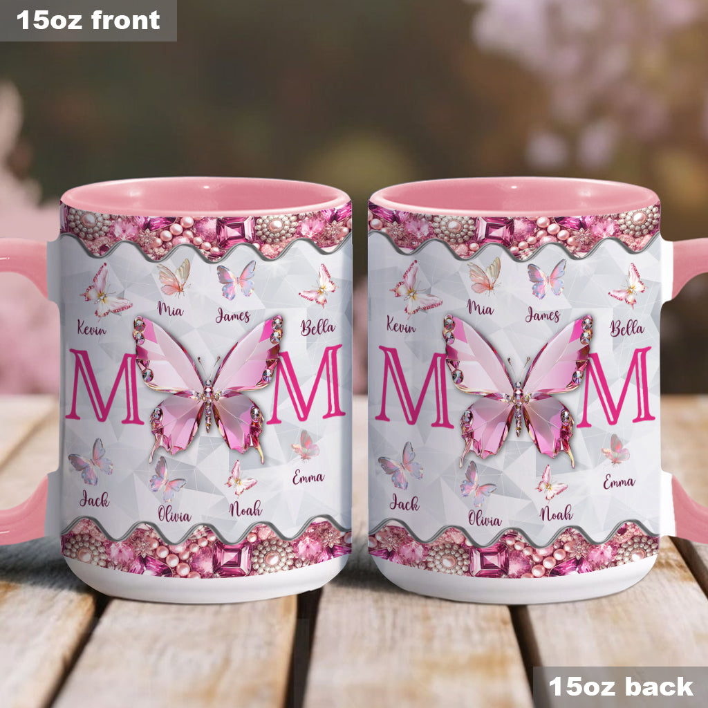 Mom And Children Butterflies - Personalized Mother Accent Mug