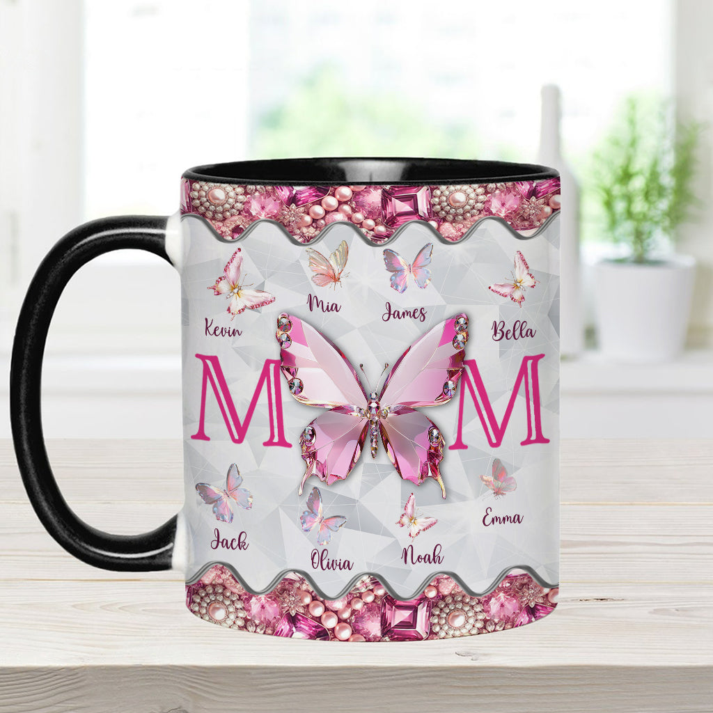 Mom And Children Butterflies - Personalized Mother Accent Mug