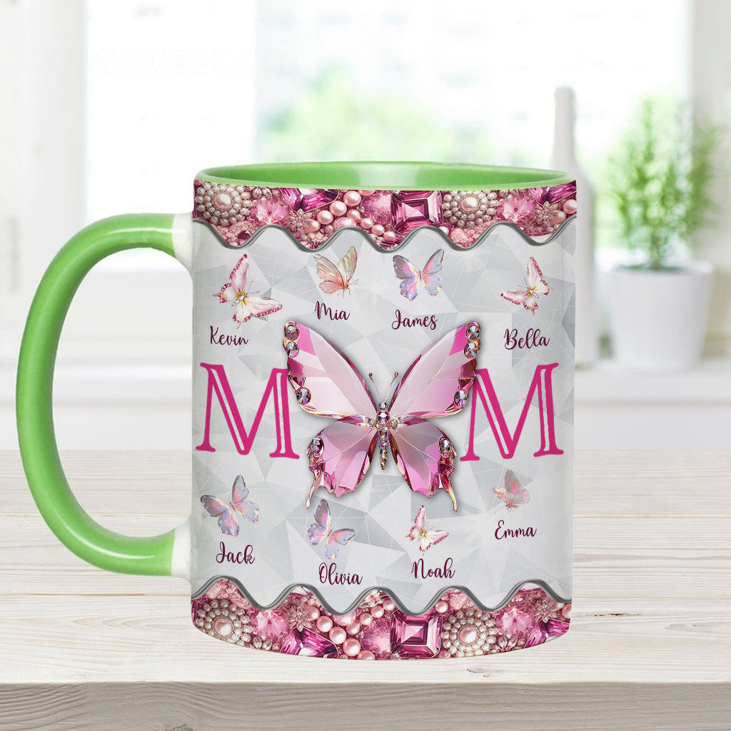 Mom And Children Butterflies - Personalized Mother Accent Mug
