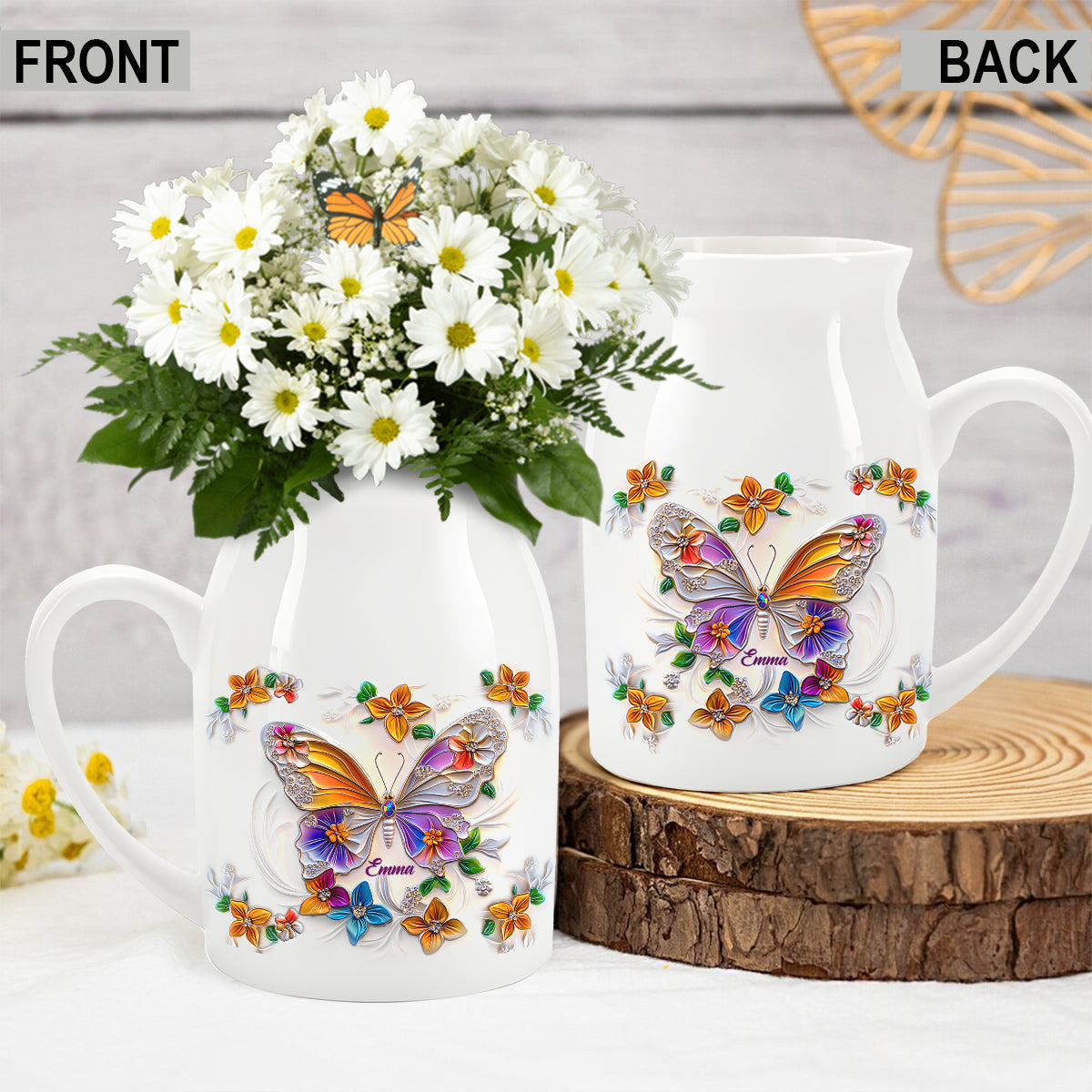 Atemberaubende Schmetterlings-, Libellen- und Kolibri-Vase – personalisierte Schmetterlings-Keramikvase
