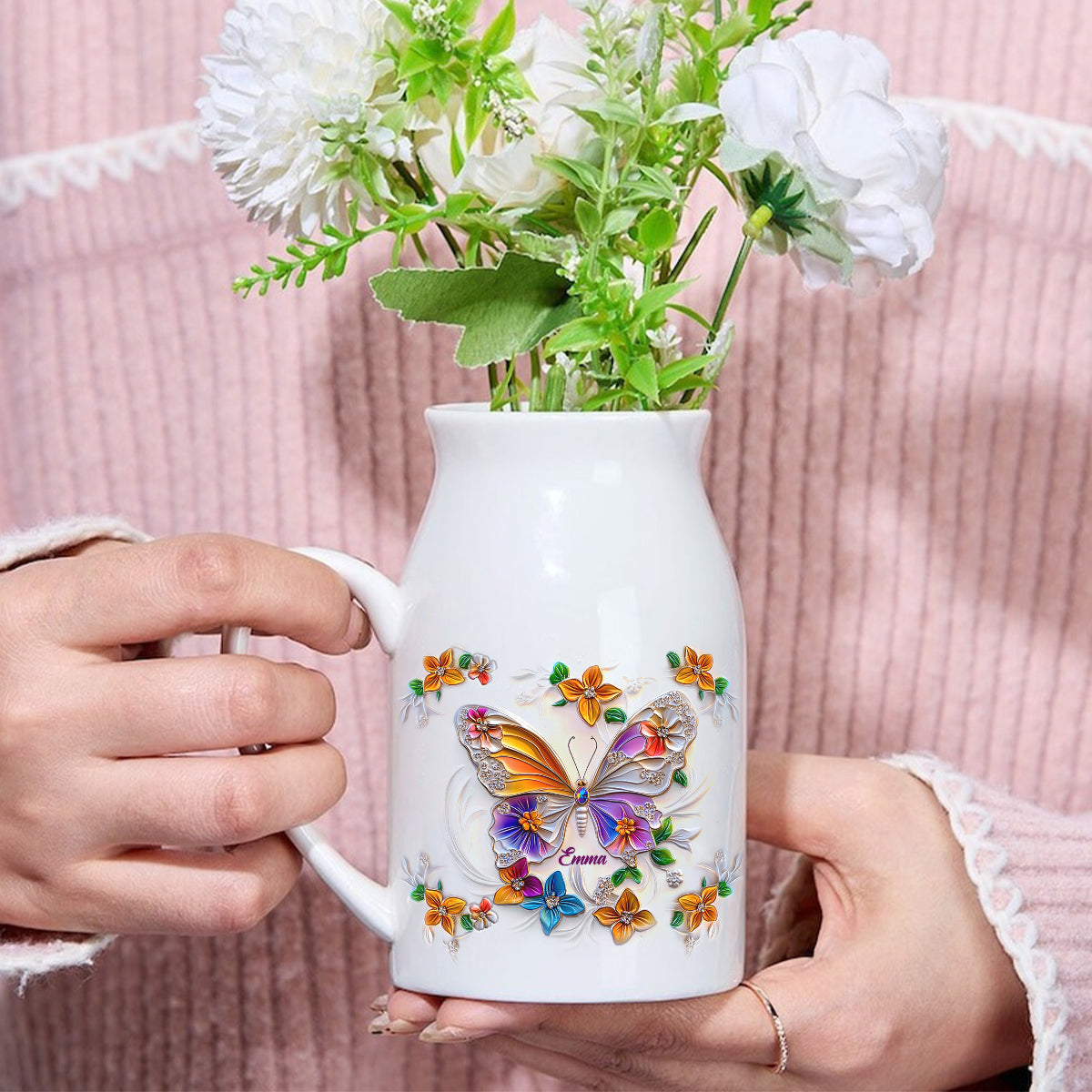 Atemberaubende Schmetterlings-, Libellen- und Kolibri-Vase – personalisierte Schmetterlings-Keramikvase