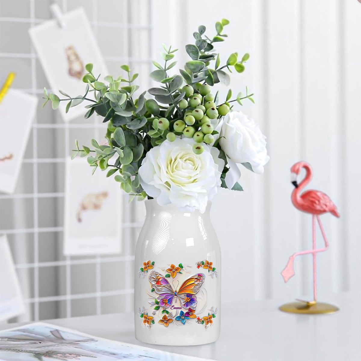 Atemberaubende Schmetterlings-, Libellen- und Kolibri-Vase – personalisierte Schmetterlings-Keramikvase