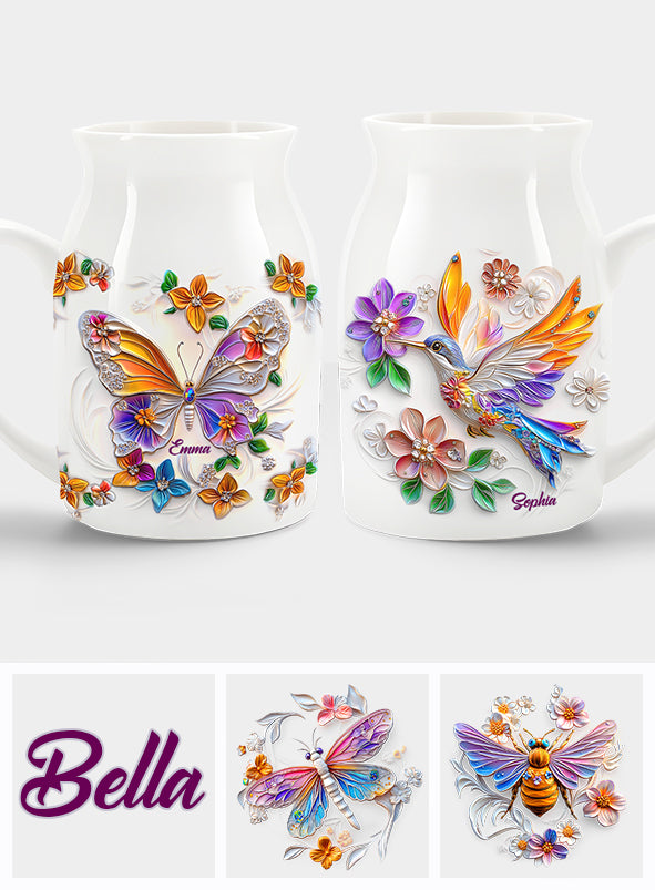 Atemberaubende Schmetterlings-, Libellen- und Kolibri-Vase – personalisierte Schmetterlings-Keramikvase
