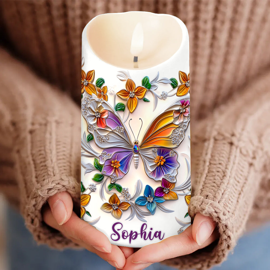 Beautiful Butterfly Bee Dragonfly Hummingbird - Personalized Butterfly Flameless Candle