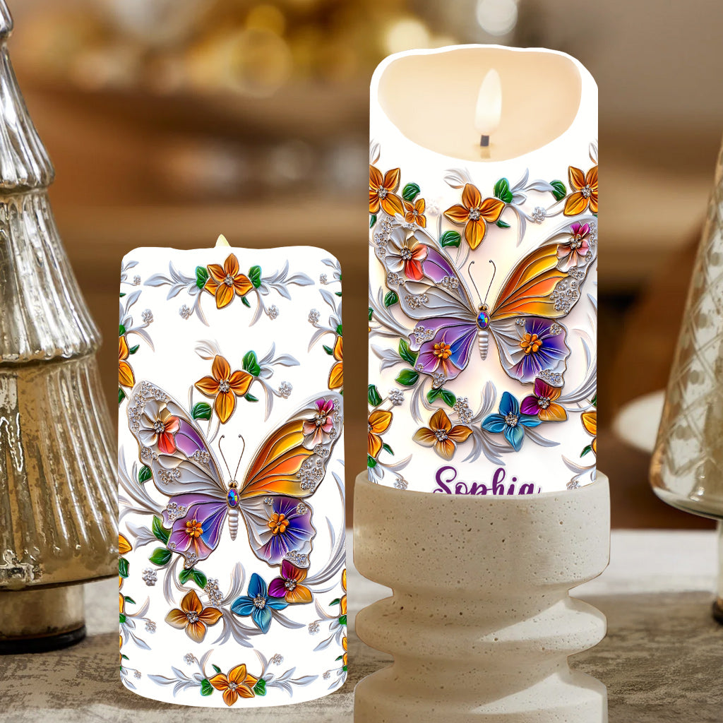 Beautiful Butterfly Bee Dragonfly Hummingbird - Personalized Butterfly Flameless Candle
