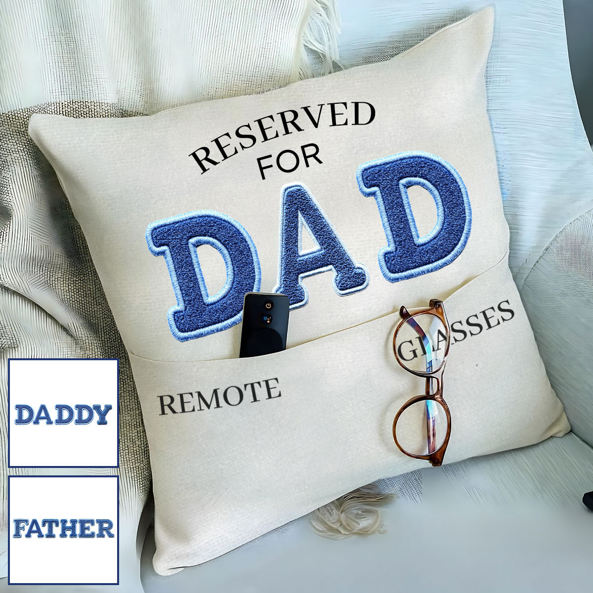 Setz dich da drüben hin – personalisiertes Vater-Taschenkissen