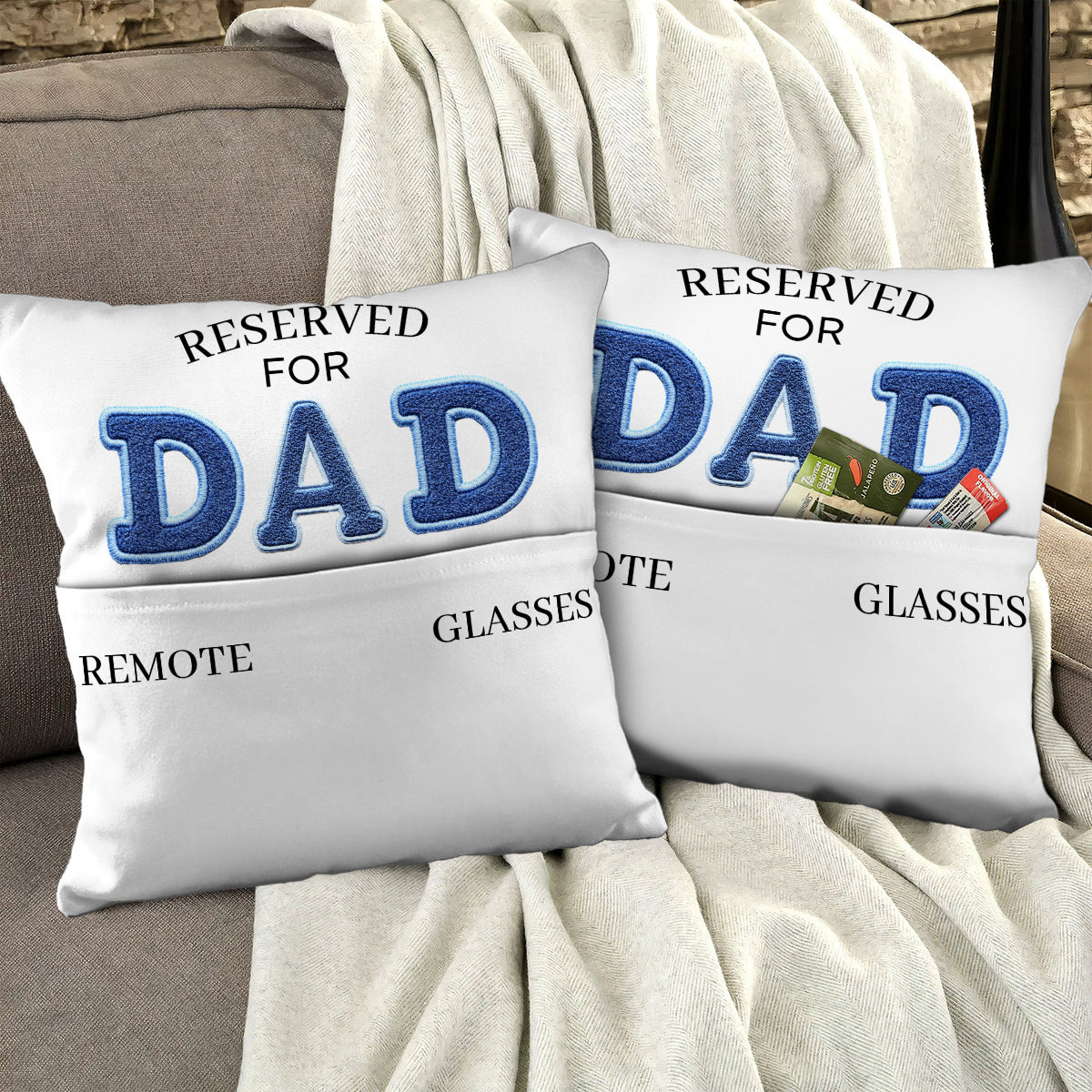 Setz dich da drüben hin – personalisiertes Vater-Taschenkissen