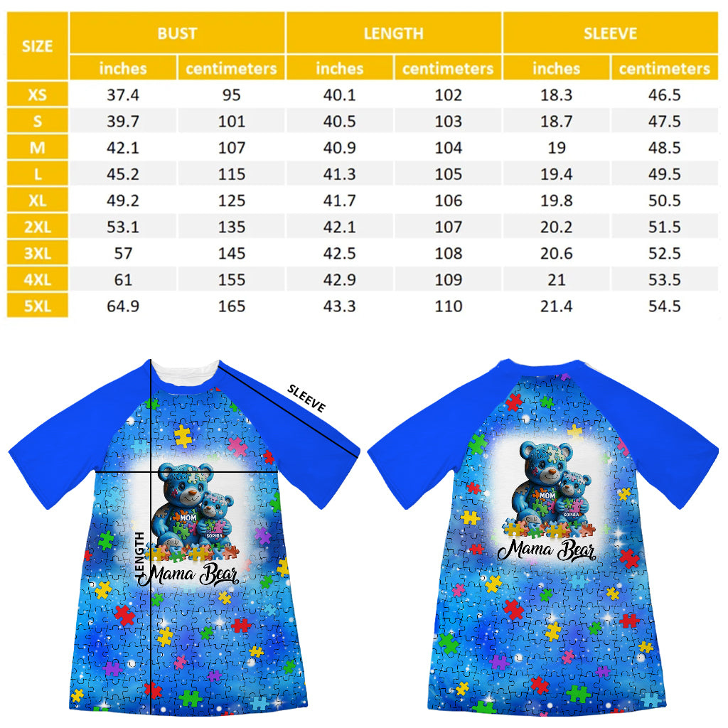 Mama Bär – Personalisiertes Schlafshirt-Kleid zur Sensibilisierung für Autismus