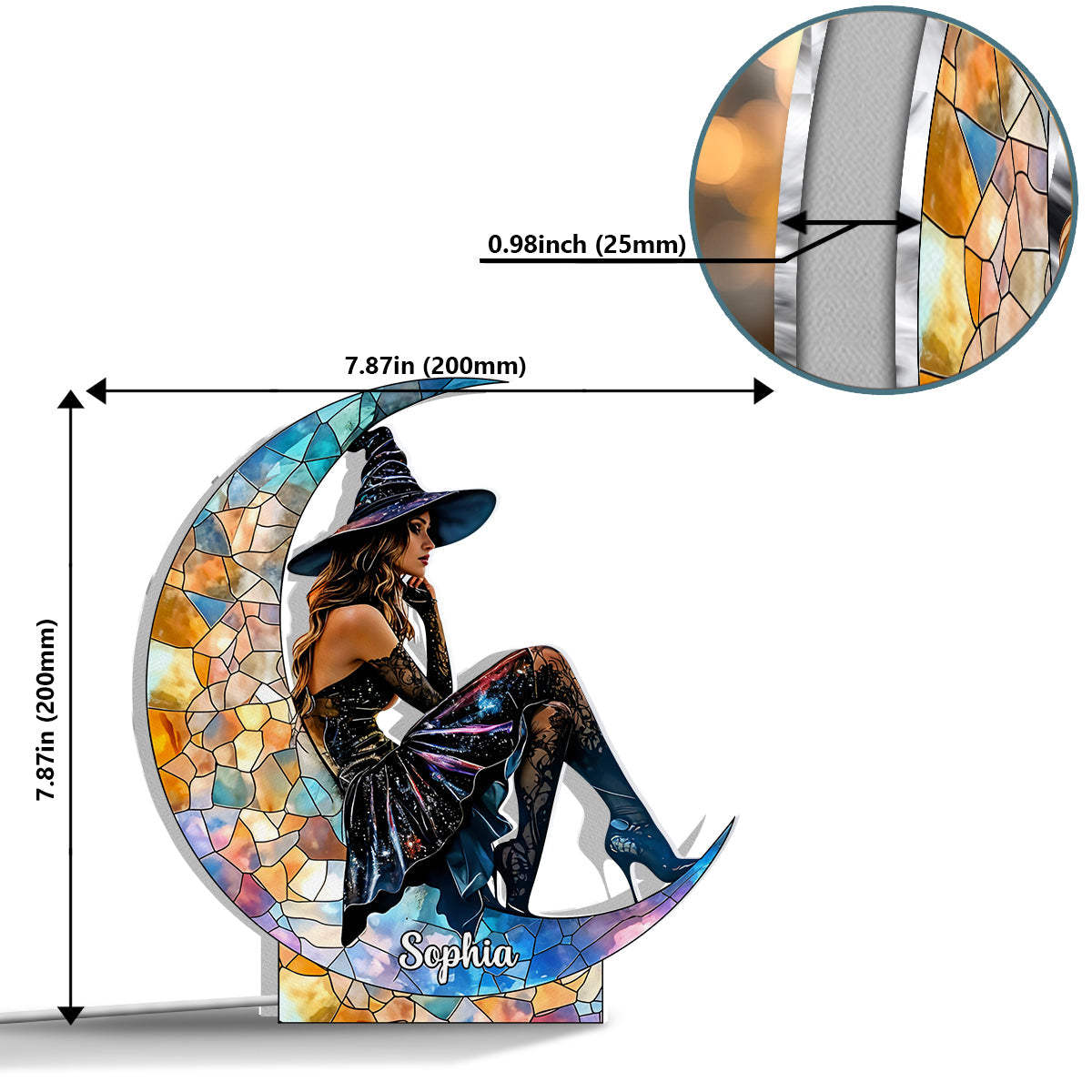 Auf dem Mond – Personalisierte Leuchtbox in Hexenform