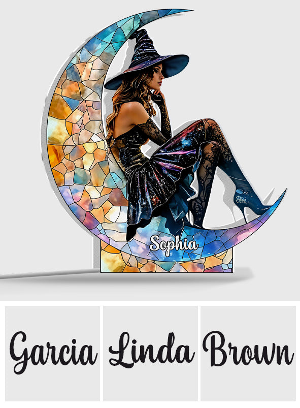 Auf dem Mond – Personalisierte Leuchtbox in Hexenform