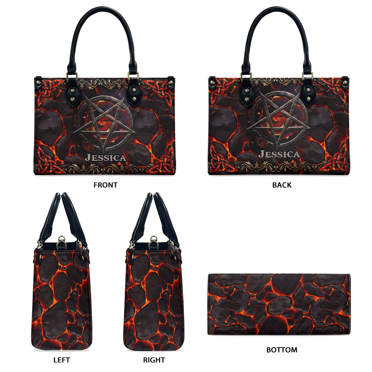 Vulkanisches Pentagramm – Personalisierte Hexen-Lederhandtasche