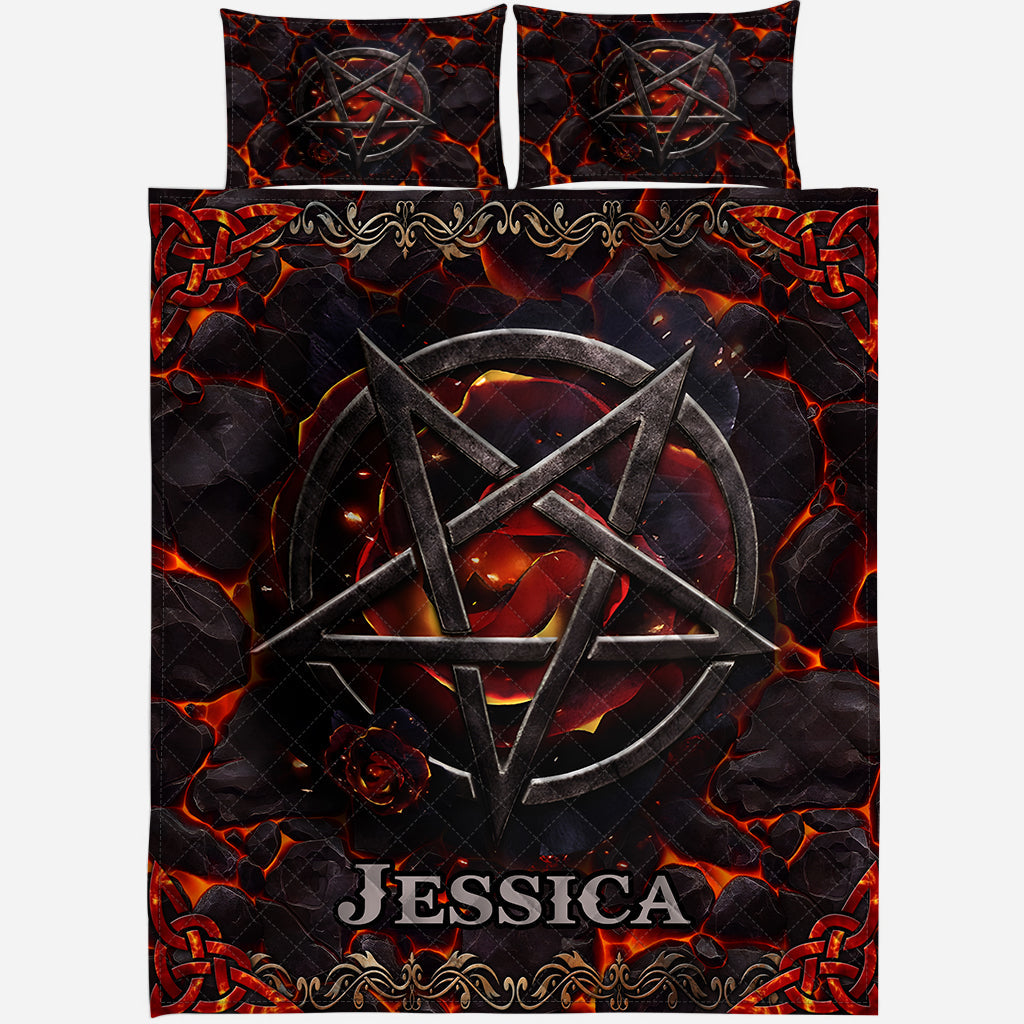 Vulkanisches Pentagramm – Personalisiertes Hexen-Quilt-Set